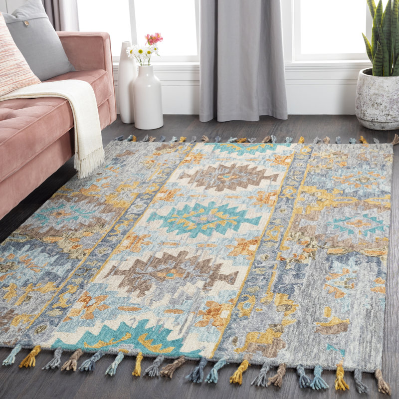 Mistana™ Teen Gracie Hand Tufted Wool Teal/Gray/Mustard/Charcoal Area